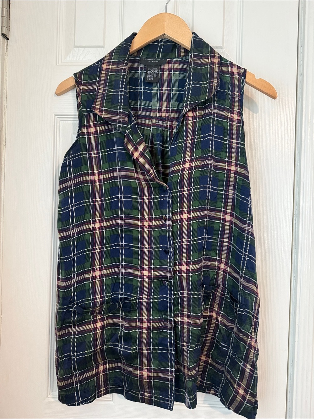 august silk Green and Navy Plaid 100% Silk Pajama Set -S - Picture 3 of 9